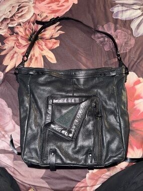 She+Lo Black Textured Leather Shoulder Bag